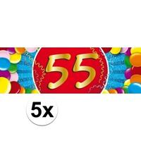 Shoppartners 5x 55 Jaar leeftijd stickers 19 x 6 cm verjaardag versiering Multi