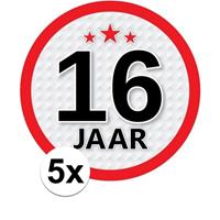 Shoppartners 5x 16 Jaar leeftijd stickers rond 15 cm verjaardag versiering Multi