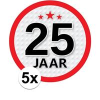 Shoppartners 5x 25 Jaar leeftijd stickers rond 15 cm verjaardag versiering Multi