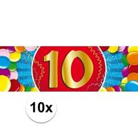 Shoppartners 10x 10 Jaar leeftijd stickers 19 x 6 cm verjaardag versiering Multi