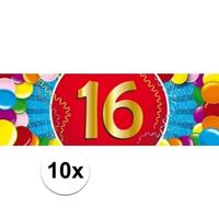 Shoppartners 10x 16 Jaar leeftijd stickers 19 x 6 cm verjaardag versiering Multi