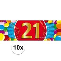 Shoppartners 10x 21 Jaar leeftijd stickers 19 x 6 cm verjaardag versiering Multi
