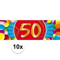 Shoppartners 10x 50 Jaar leeftijd stickers 19 x 6 cm verjaardag versiering Multi