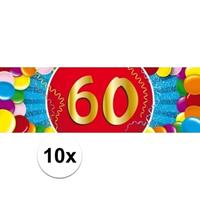 Shoppartners 10x 60 Jaar leeftijd stickers 19 x 6 cm verjaardag versiering Multi