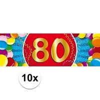 Shoppartners 10x 80 Jaar leeftijd stickers 19 x 6 cm verjaardag versiering Multi