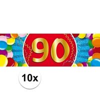 Shoppartners 10x 90 Jaar leeftijd stickers 19 x 6 cm verjaardag versiering Multi