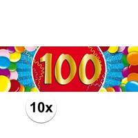 Shoppartners 10x 100 Jaar leeftijd stickers 19 x 6 cm verjaardag versiering Multi