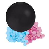 Gender reveal ballon inclusief roze en blauwe confetti 60 cm Zwart