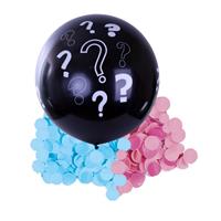 Bellatio Gender reveal ballon inclusief roze en blauwe confetti 90 cm Zwart