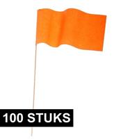 100x Oranje papieren zwaaivlaggetjes Oranje
