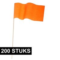 200x Oranje papieren zwaaivlaggetjes Oranje