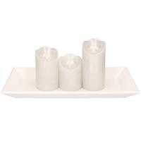 Houten kaarsenonderbord/plateau wit rechthoekig met LED kaarsen set 3 stuks zilver Zilver