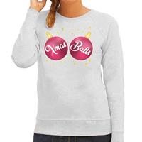 Shoppartners Foute kersttrui / sweater grijs met roze Xmas balls voor dames