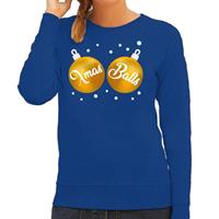 Shoppartners Foute kersttrui / sweater blauw met Xmas Balls voor dames
