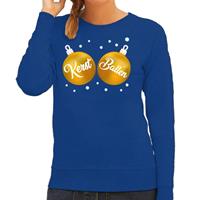 Shoppartners Foute kersttrui / sweater blauw met Kerst Ballen voor dames