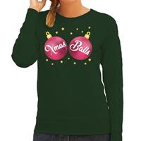 Shoppartners Foute kersttrui / sweater groen met roze Xmas Balls voor dames