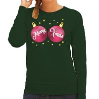 Shoppartners Foute kersttrui / sweater groen met roze Merry Xmas voor dames