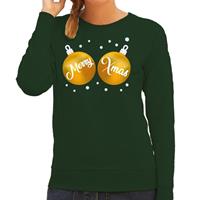 Shoppartners Foute kersttrui / sweater groen met gouden Merry Xmas voor dames