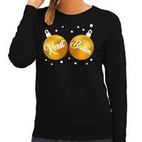 Shoppartners Foute kersttrui / sweater zwart met gouden Kerst Ballen dames Zwart