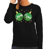 Shoppartners Foute kersttrui / sweater zwart met groene Merry Xmas dames Zwart