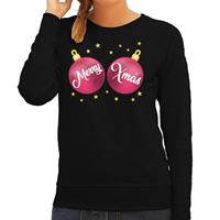 Shoppartners Foute kersttrui / sweater zwart met roze Merry Xmas dames Zwart