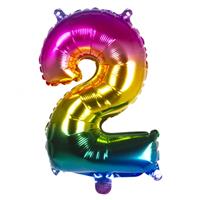 Boland folieballon cijfer 2 latex helium regenboog 36 cm