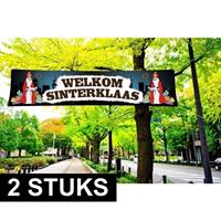 Shoppartners 2x Sinterklaas PVC spandoek 200 x 50 cm Multi