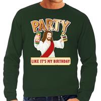 Bellatio Foute Kersttrui Party Jezus groen voor heren