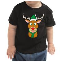 Bellatio Kerstshirt Rudolf het rendier zwart baby jongen/meisje 62 (1-3 maanden) Zwart