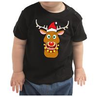 Bellatio Kerstshirt Rudolf het rendier zwart baby jongen/meisje 68 (3-6 maanden) Zwart