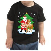 Bellatio Kerstshirt Merry Christmas kerstman/rendier zwart baby jongen/me 62 (1-3 maanden) Zwart