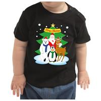 Bellatio Kerstshirt kerstman / dierenvriendjes zwart baby jongen/meisje 68 (3-6 maanden) Zwart
