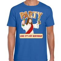 Bellatio Fout kerst t-shirt blauw met party Jezus voor heren
