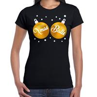 Bellatio Fout kerst t-shirt zwart met gouden Xmas balls voor dames