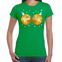 Bellatio Fout kerst t-shirt groen met gouden kerst ballen voor dames