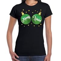 Bellatio Fout kerst t-shirt zwart met groene merry Xmas ballen voor dames