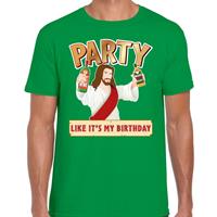 Bellatio Fout kerst t-shirt groen met party Jezusvoor heren Groen