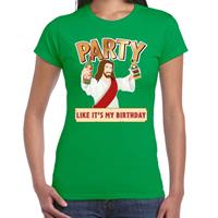 Bellatio Fout kerst t-shirt groen met party Jezusvoor dames Groen