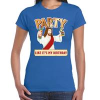 Bellatio Fout kerst t-shirt blauw met party Jezusvoor dames Groen