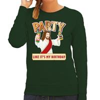 Bellatio Foute kersttrui / sweater Party like its my birthday groen dames Groen