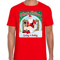 Bellatio Fout kerst t-shirt merry shitmas turkey rood voor heren