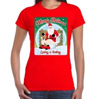 Bellatio Fout kerst t-shirt merry shitmas turkey rood voor dames