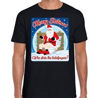 Bellatio Fout kerst t-shirt merry shitmas toiletpaper zwart voor heren
