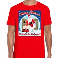 Bellatio Fout kerst t-shirt merry shitmas toiletpaper rood voor heren