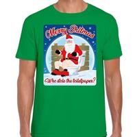 Bellatio Fout kerst t-shirt merry shitmas toiletpaper groen voor heren