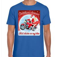 Bellatio Fout kerst t-shirt christmas dreams hot chicks blauw voor heren