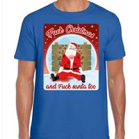 Bellatio Fout kerst t-shirt fuck christmas blauw voor heren