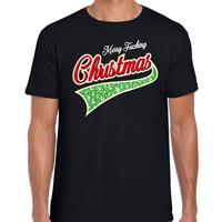 Bellatio Fout kerst t-shirt merry fucking Christmas zwart voor heren