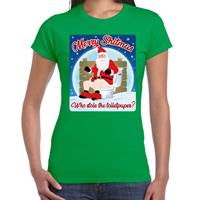 Bellatio Fout kerst t-shirt merry shitmas toiletpaper groen voor dames