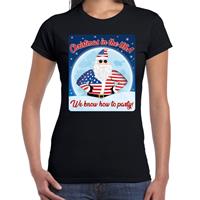 Bellatio Fout Amerika kerst shirt Christmas in USA zwart voor dames